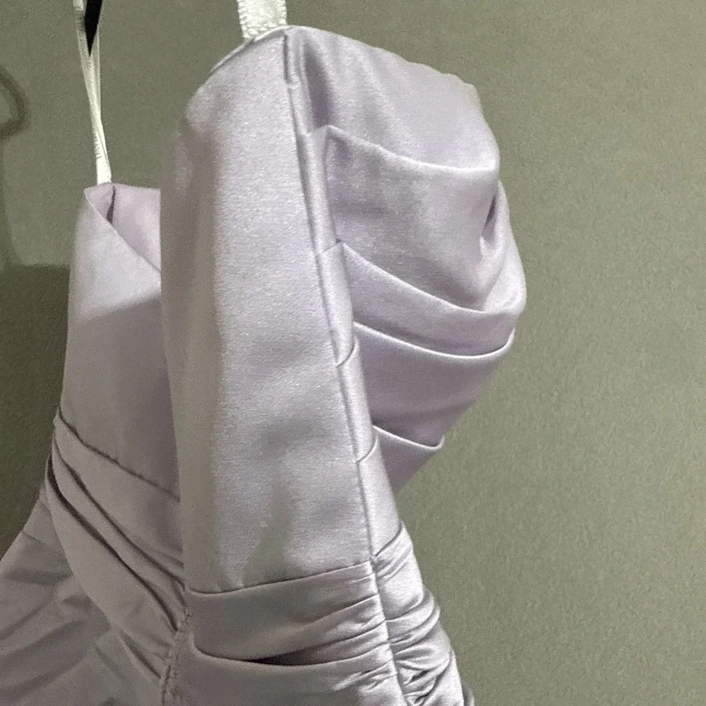 Vtg Dress Mini Strapless Bubble tiered‎ hem satin dress sz 2 Y2K Lavender Formal